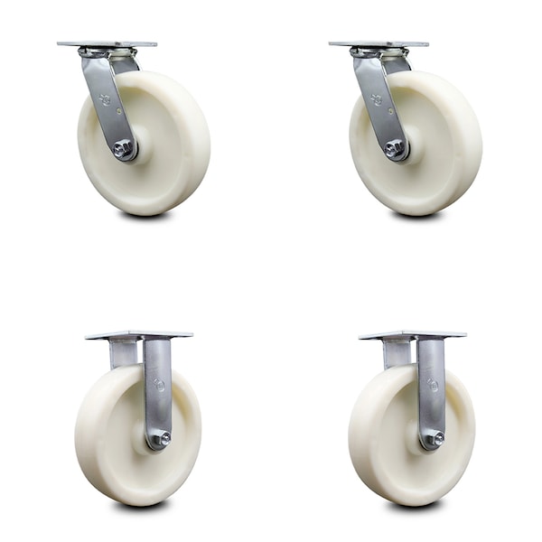 8 Inch Nylon Caster Set with Roller Bearings 2 Swivel 2 Rigid